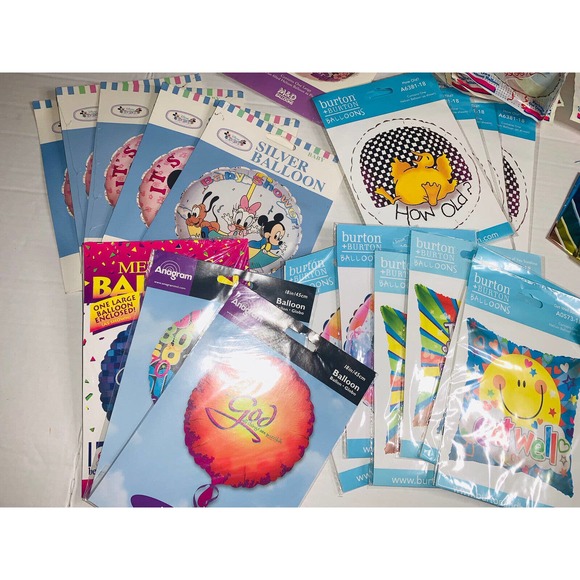 Big Lot of 55 Mylar Balloons Assorted Themes Disney Boy Girl Get Well Mickey NOS - Picture 4 of 11